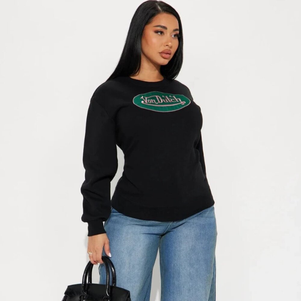 Authentic Von Dutch Patch Crewneck Sweatshirt Women's Size Large Black